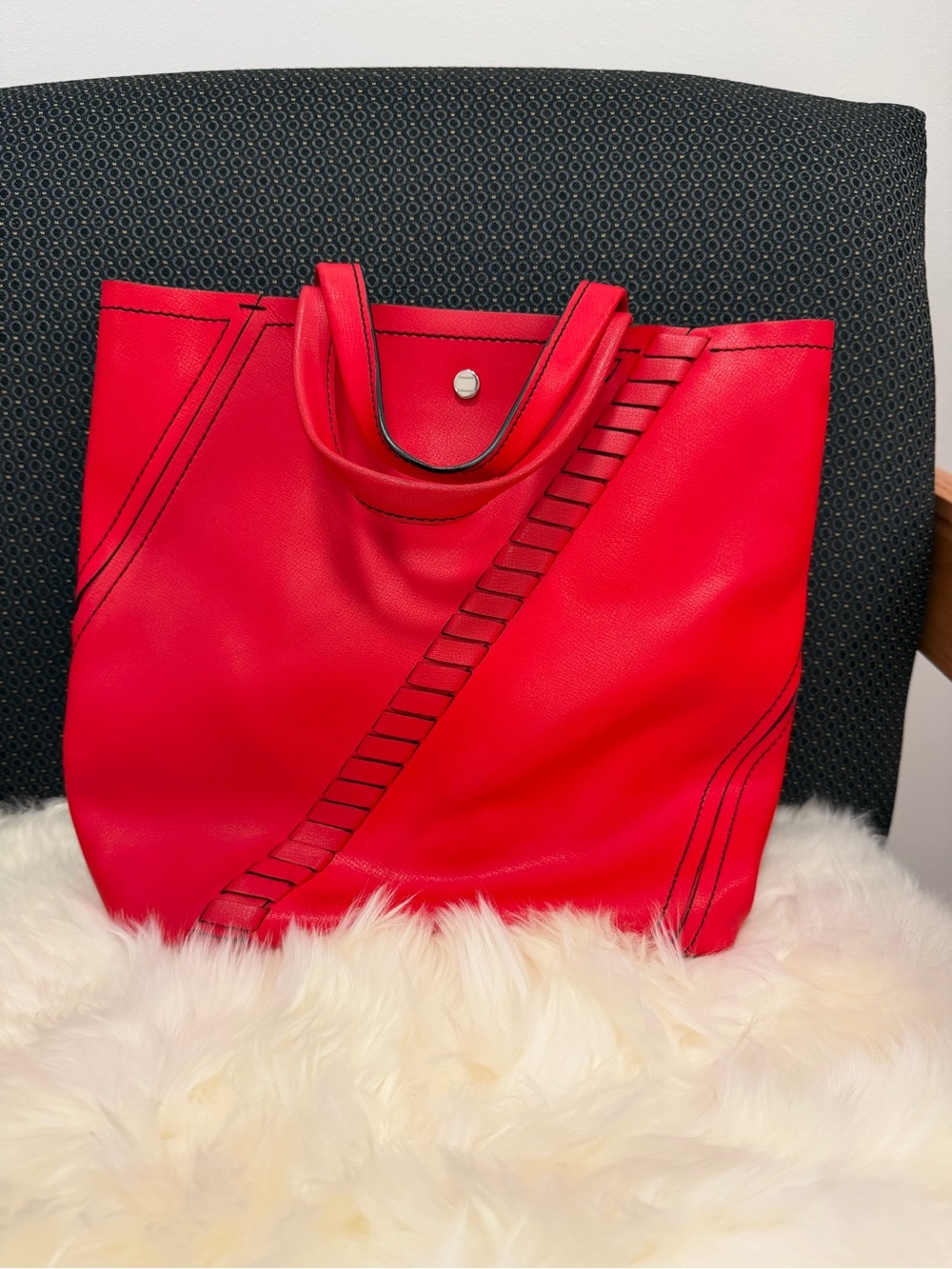 Authentic Proenza Schouler Red Structured Tote Bag with Contrast Stitching